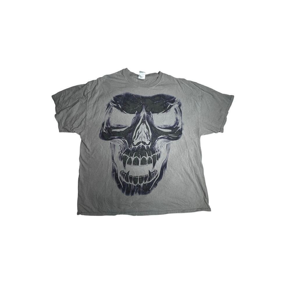 Gildan Heavy Cotton T-Shirt Men’s 2XL Gray Skull Graphic Tee 100% Cotton